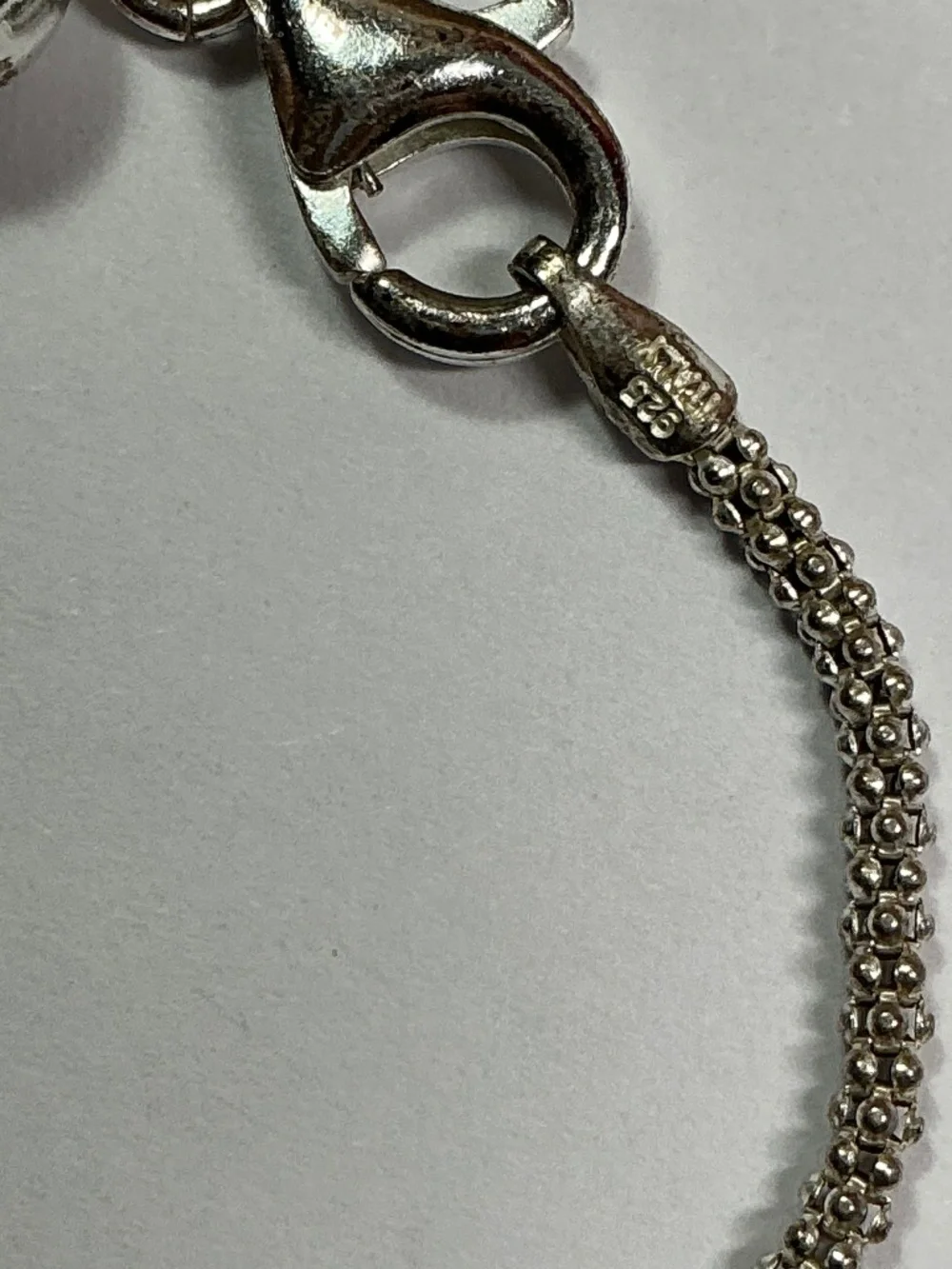 Sterling Silver Italian Popcorn Chain Bracelet with Single Bead. 7.25” long